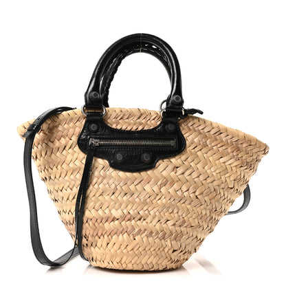 Balenciaga Raffia Woven Small Le Cagole Tote Bag Black Natural 1 of 10