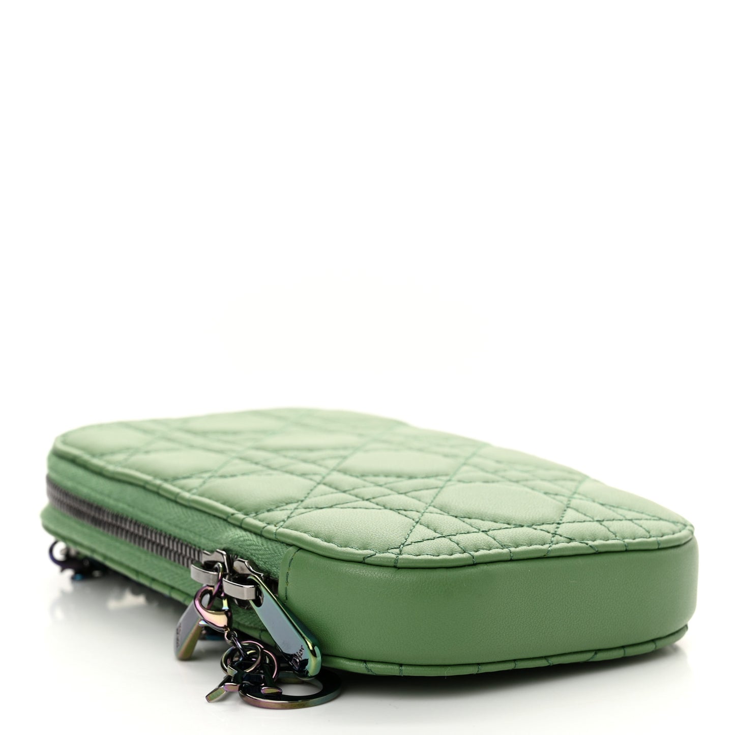 Lambskin Cannage Lady Dior Phone Holder Green