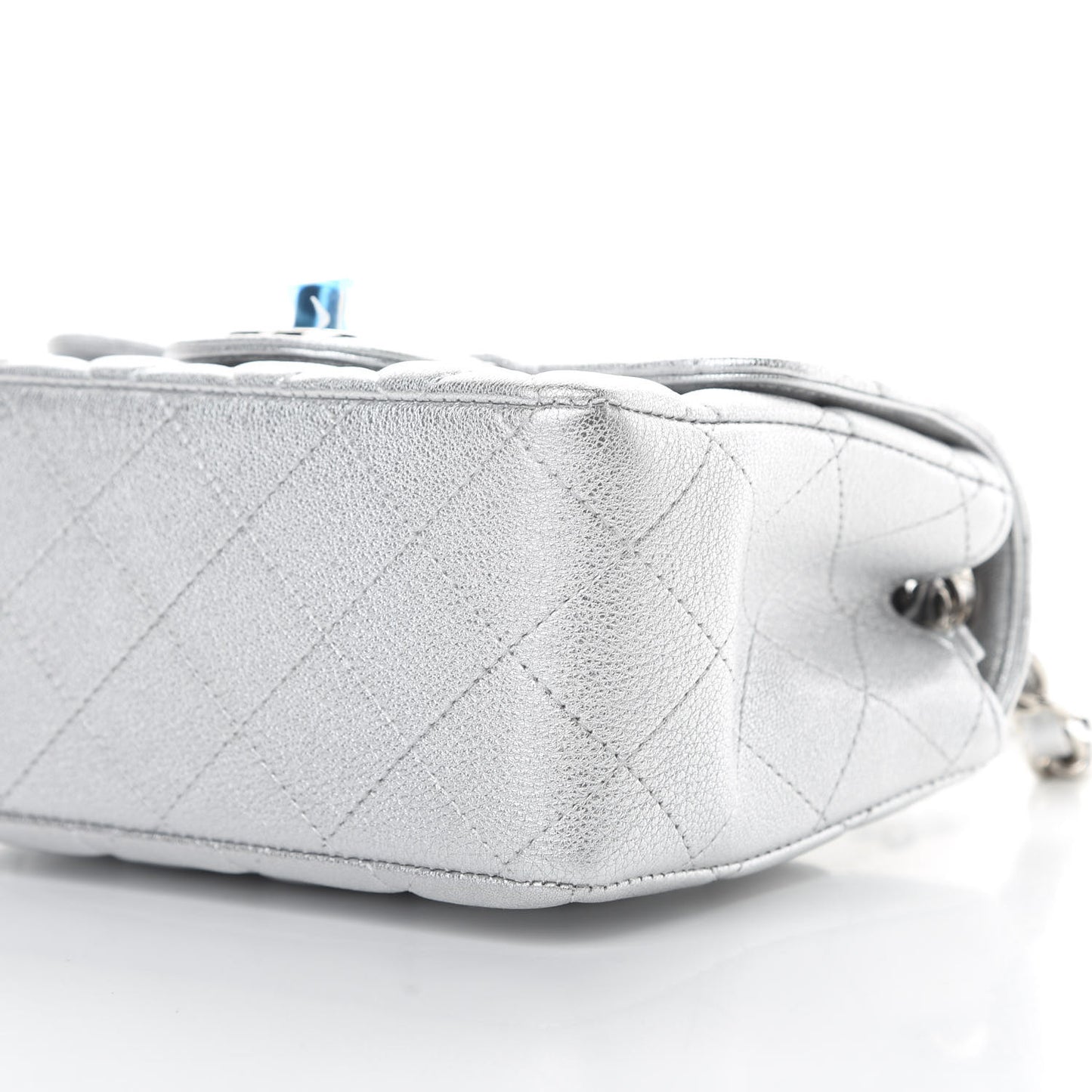 Metallic Lambskin Quilted Mini Square Flap Silver