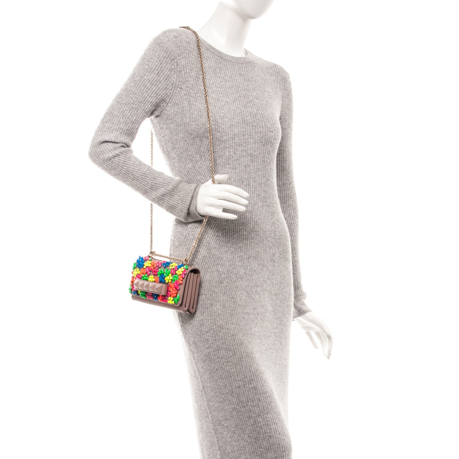 Valentino Garavani Nappa Crystal Va Va Voom Shoulder Bag Poudre 2 of 9