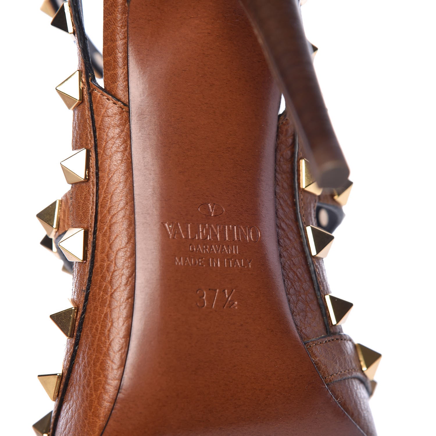 Valentino Garavani Pebbled Calfskin Rockstud Ankle Strap 100mm Pumps 37.5 Cuoio 6 of 9