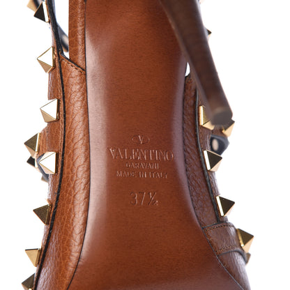 Valentino Garavani Pebbled Calfskin Rockstud Ankle Strap 100mm Pumps 37.5 Cuoio 6 of 9