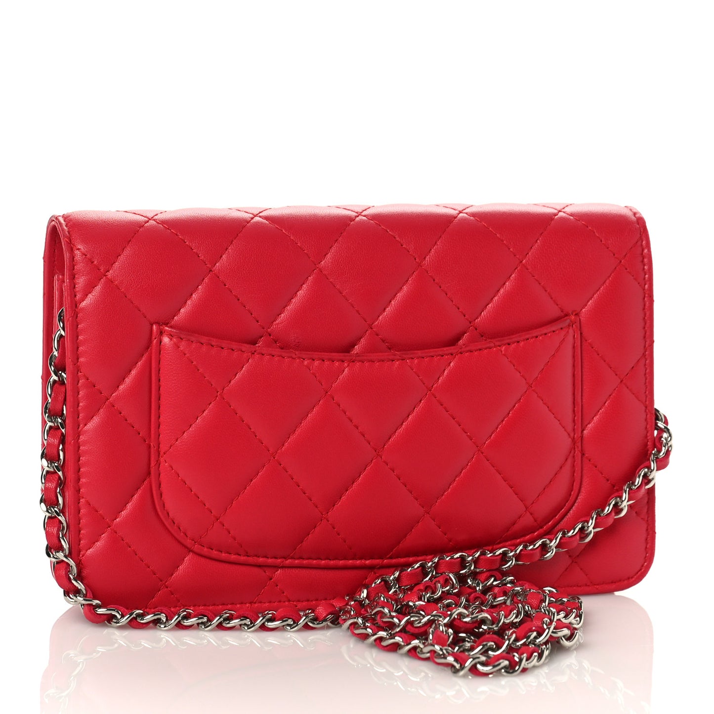 Lambskin Quilted Wallet On Chain WOC Red
