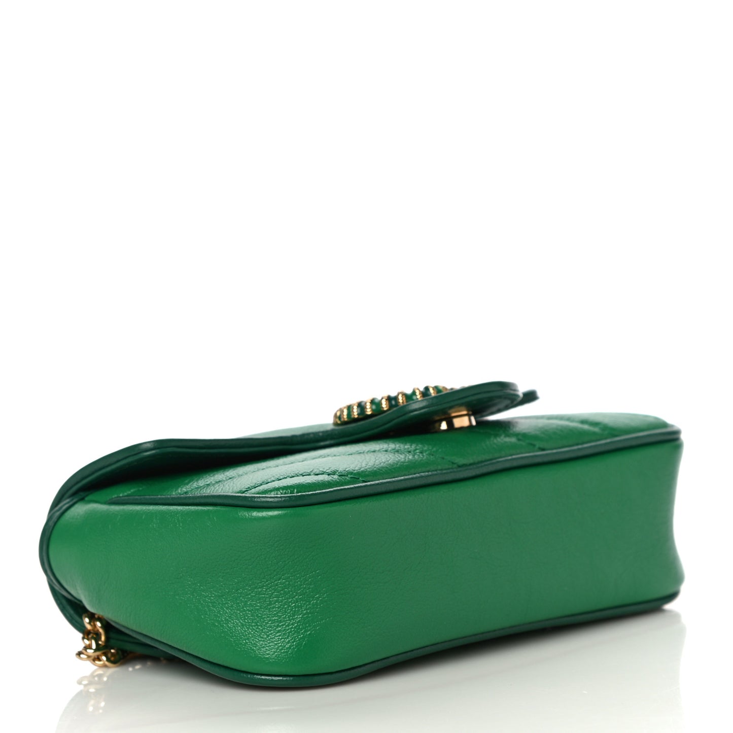 Azalea Calfskin Enamel Matelasse Diagonal Super Mini Torchon GG Marmont Shoulder Bag New Shamarock Emerald