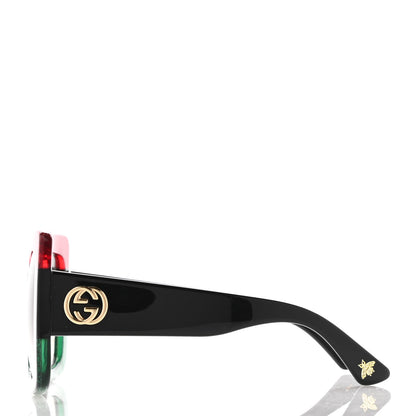 Gucci Acetate Square Frame Sunglasses GG0083S Glitter Red Black Green 3 of 8