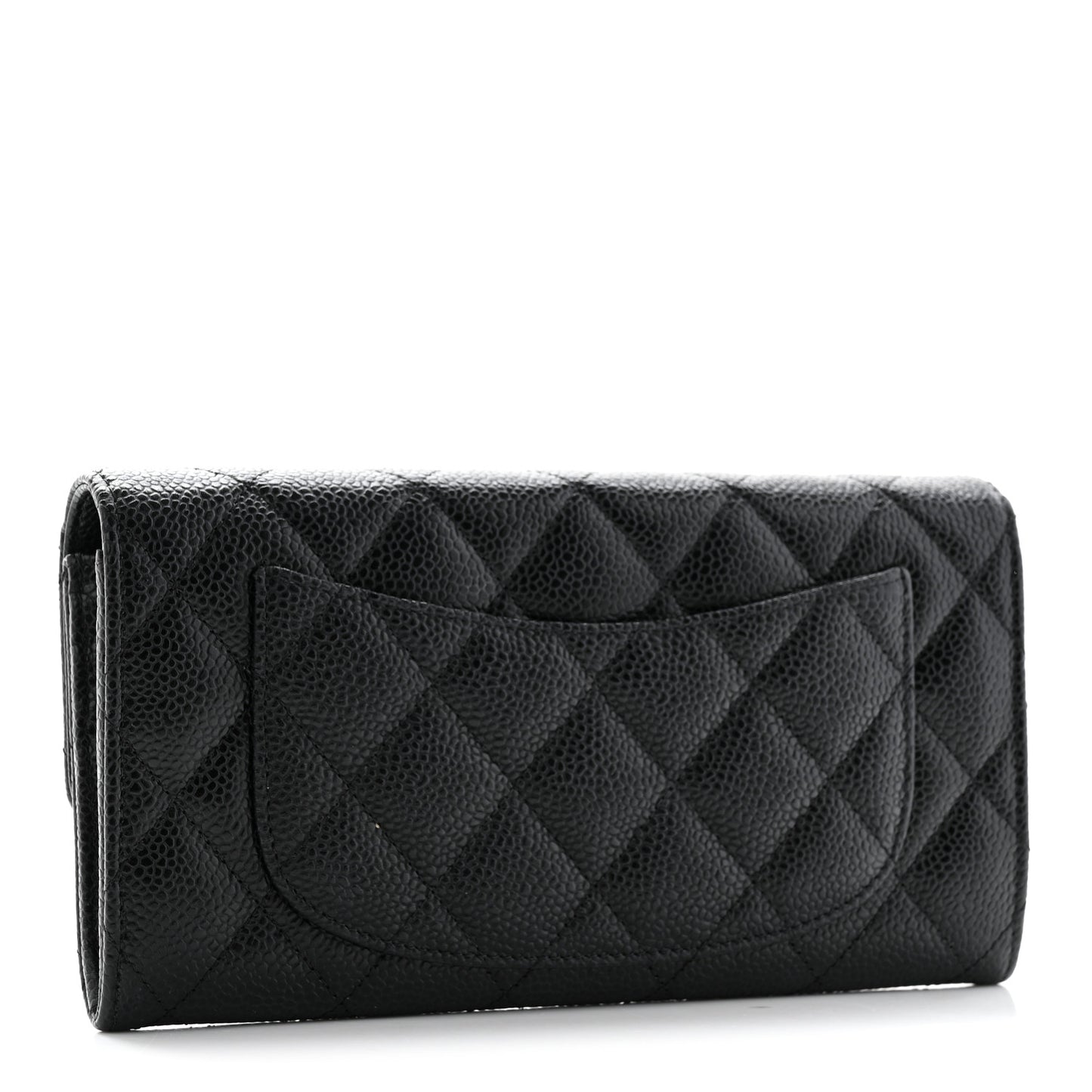 Caviar Quilted Large Gusset Flap Wallet Black