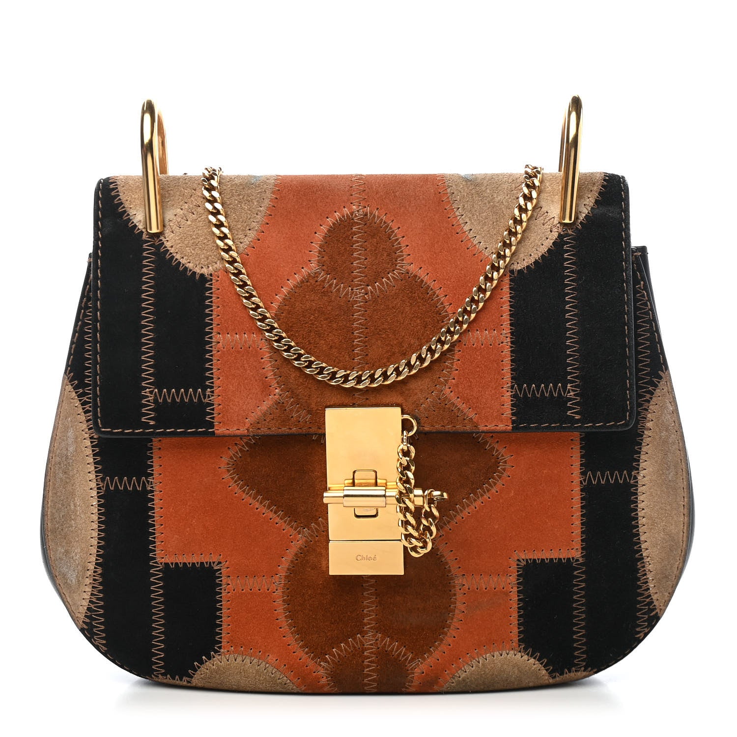 Chloe Suede Calfskin Patchwork Drew Shoulder Bag Black 1 of 9