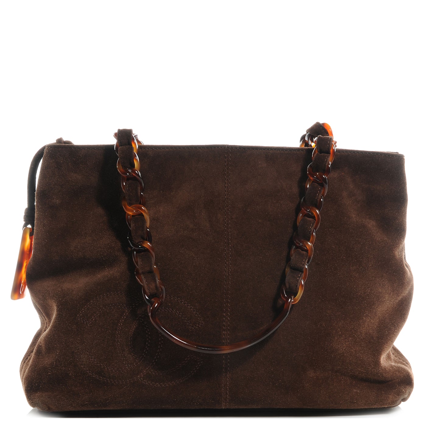 Suede Bekko Chain CC Shopping Tote Dark Brown