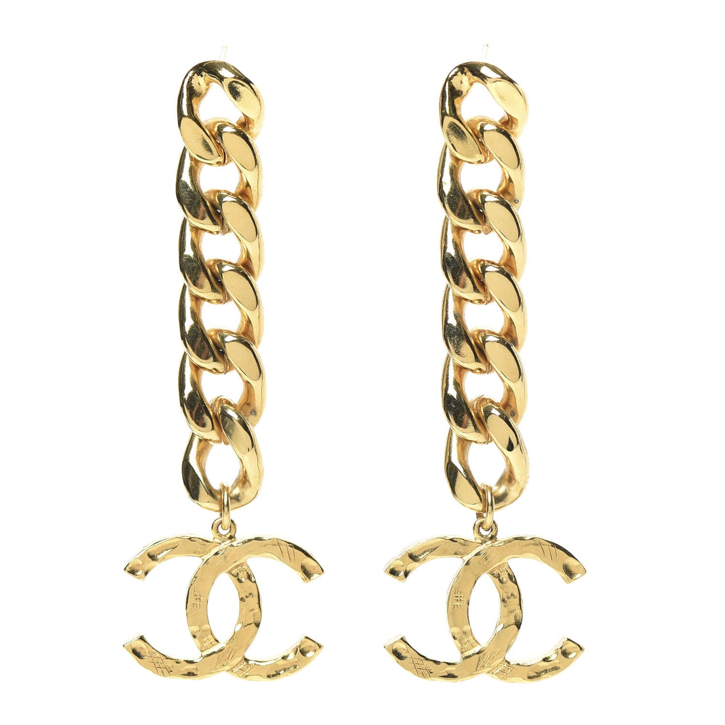 Metal CC Pick Drop Earrings Gold