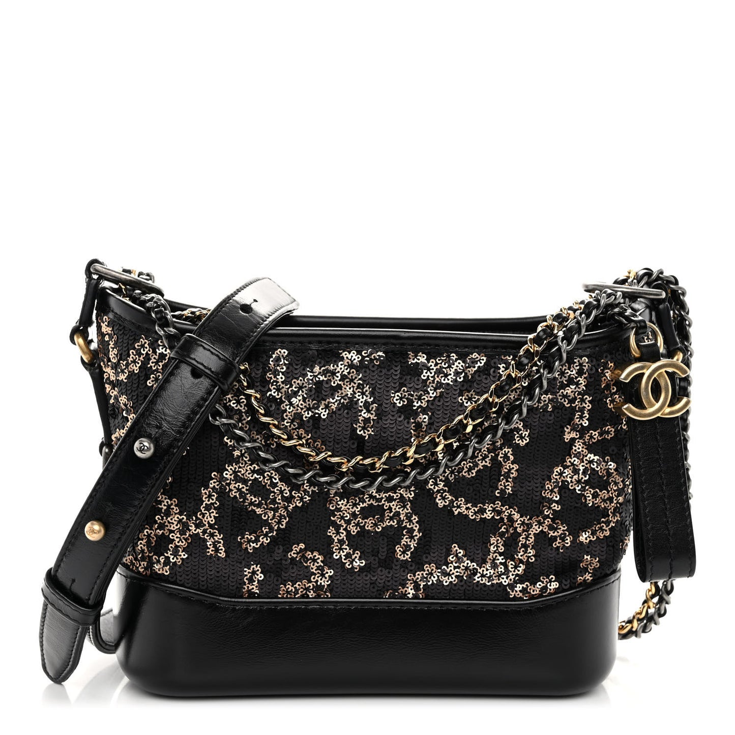 Sequin Calfskin Small Gabrielle Hobo Black Gold