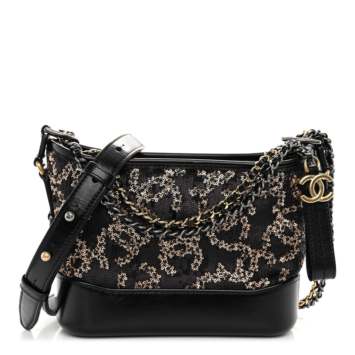 Chanel Sequin Calfskin Small Gabrielle Hobo Black Gold 1 of 9