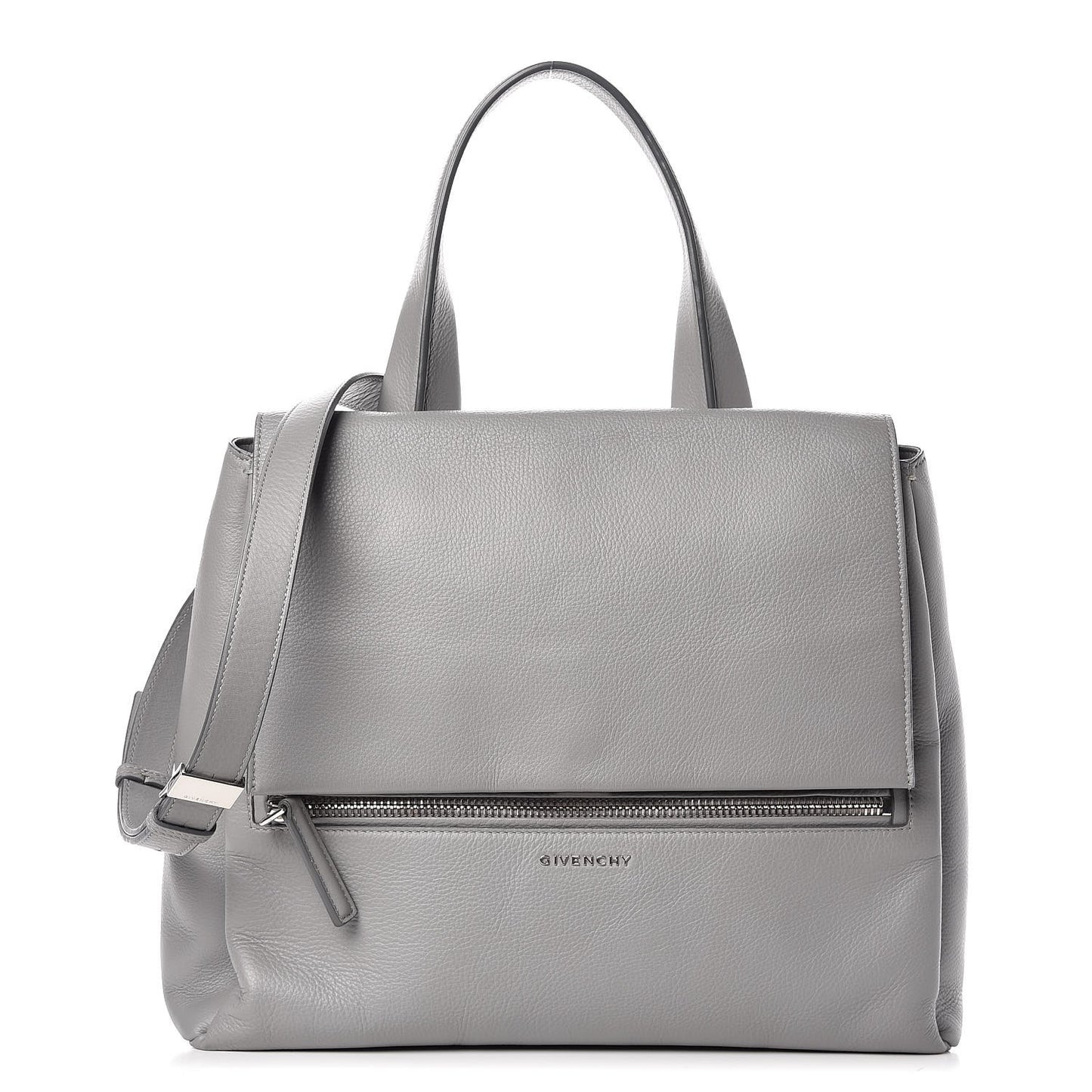 Grained Calfskin Medium Pandora Pure Flap Bag Pearl Grey