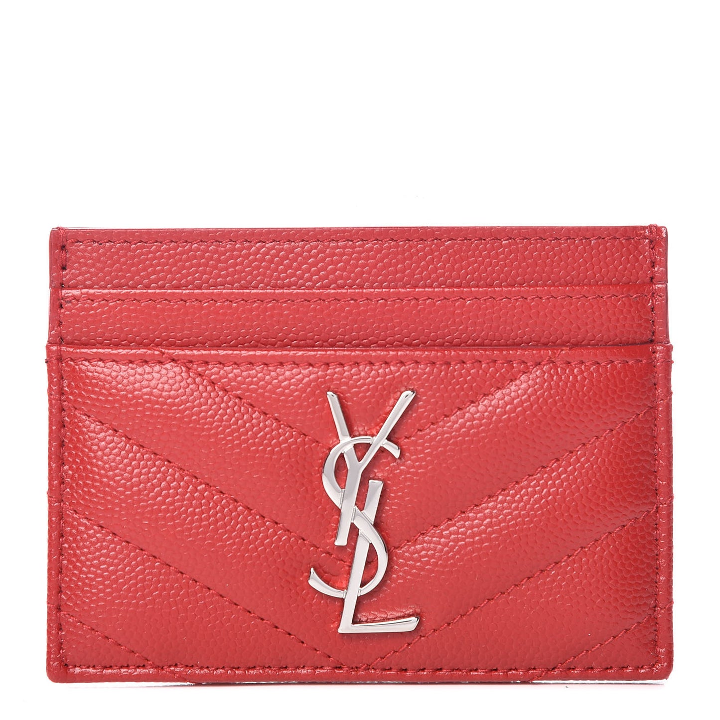 Grain De Poudre Matelasse Chevron Monogram Credit Card Case New Red