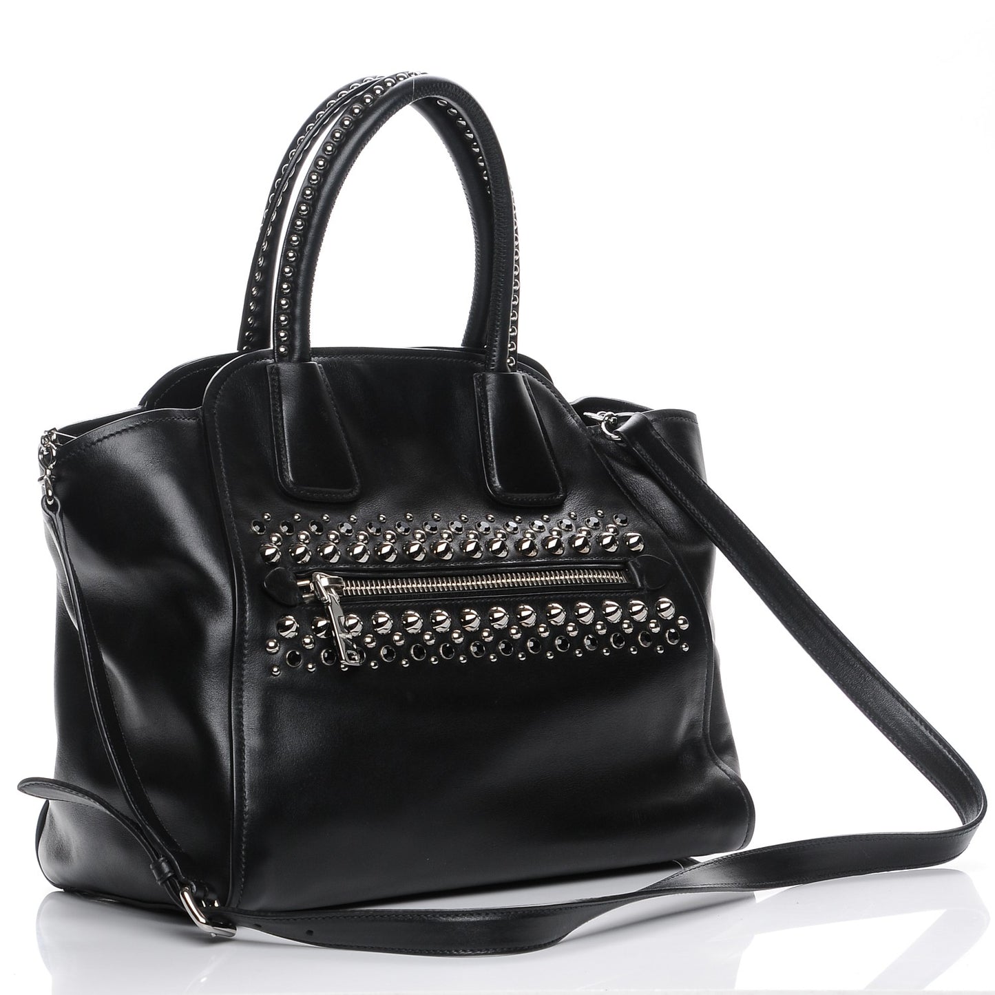 Soft Calf Studded Top Handle Bag Nero Black