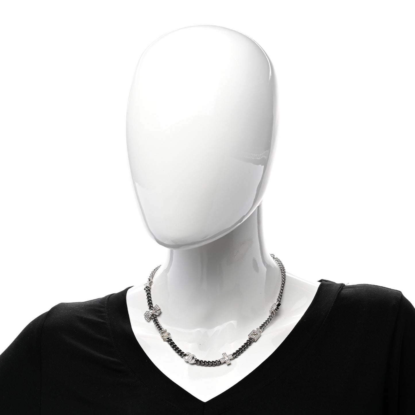Ruthenium Crystal Chain CC Lucky Charms Choker Silver