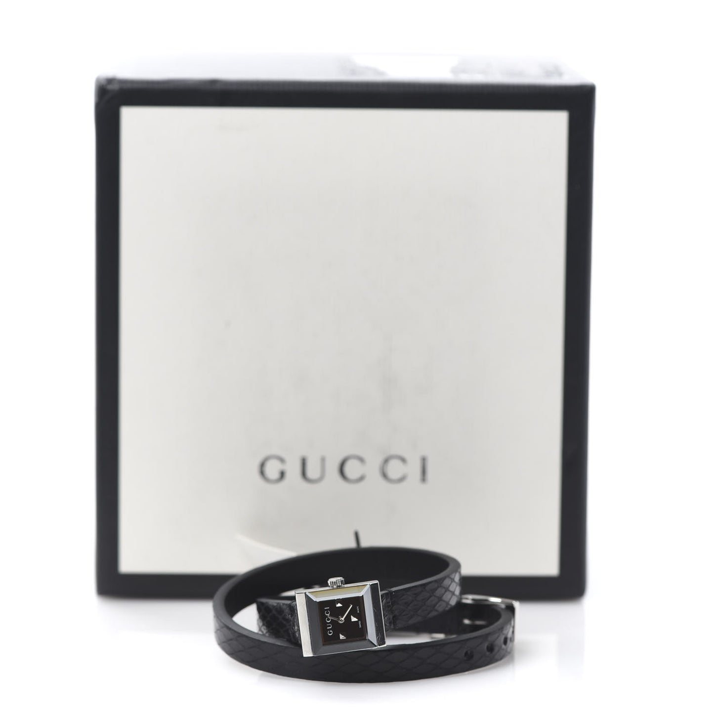 Stainless Steel Lizard 14mm G-Frame Square Double Wrap Quartz Watch Black