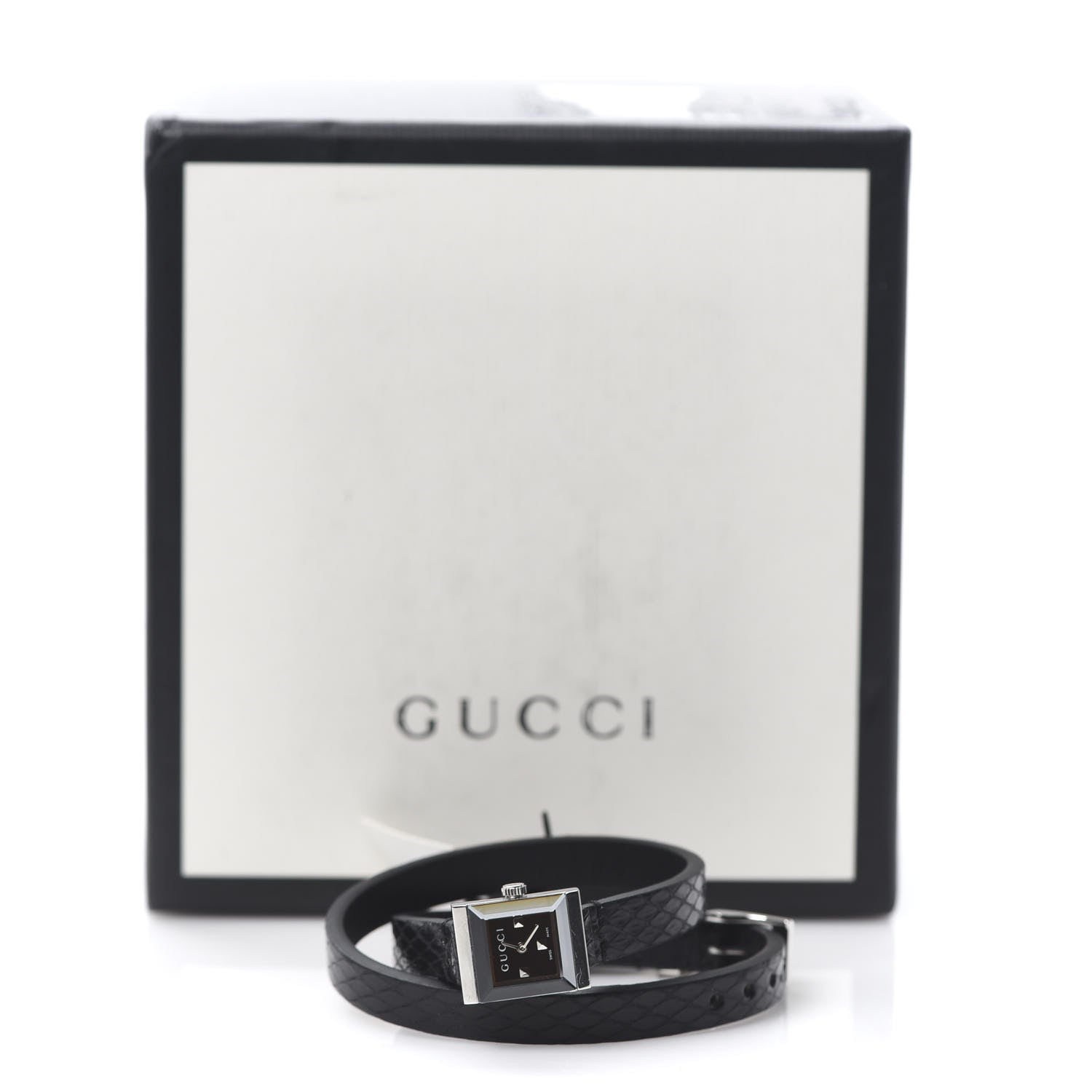 Gucci Stainless Steel Lizard 14mm G-Frame Square Double Wrap Quartz Watch Black 6 of 6