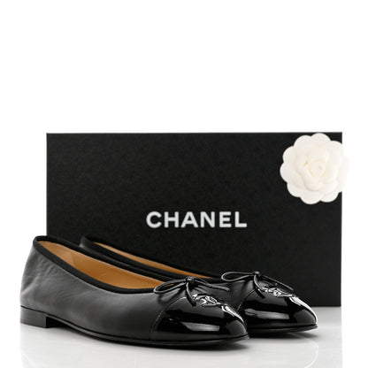 Chanel Lambskin Patent Cap Toe Ballerina Flats 41 Black 9 of 9