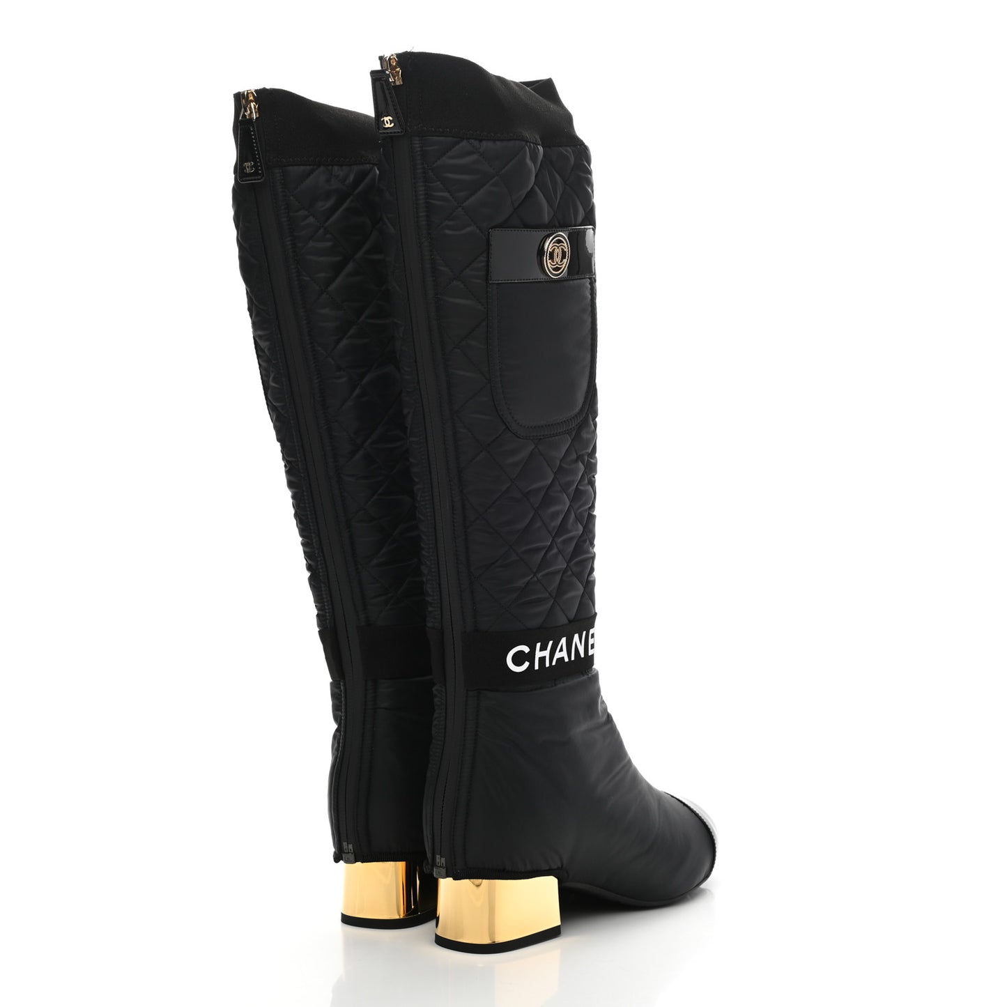 Mixed Fibers Lambskin Patent Calfskin Convertible High Boots 36.5 Black