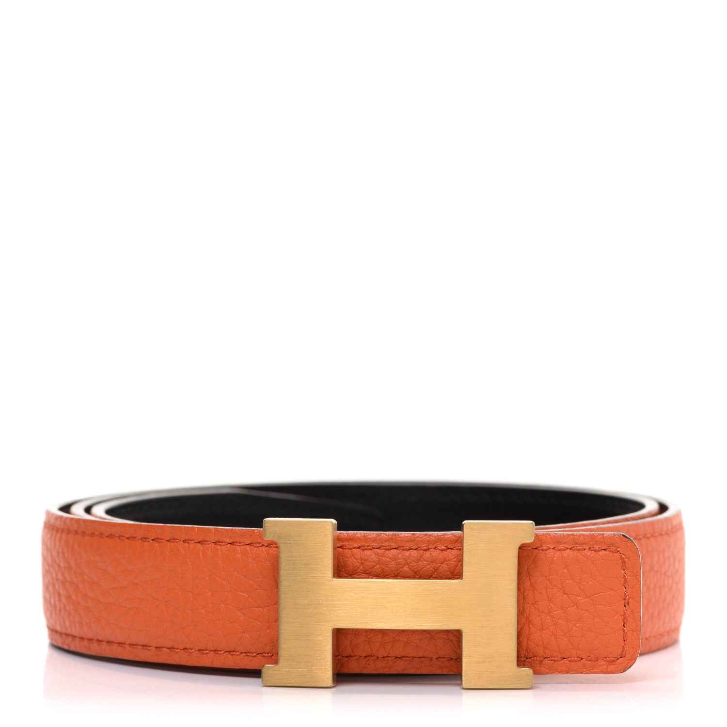 Hermes Box Taurillon Clemence 24mm Constance Belt 80 Orange Black 1 of 7