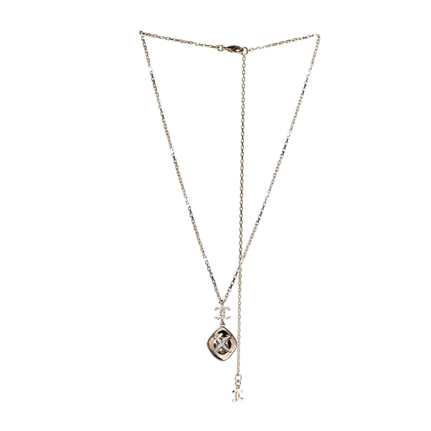 Crystal CC Cross Drop Pendant Necklace Gold
