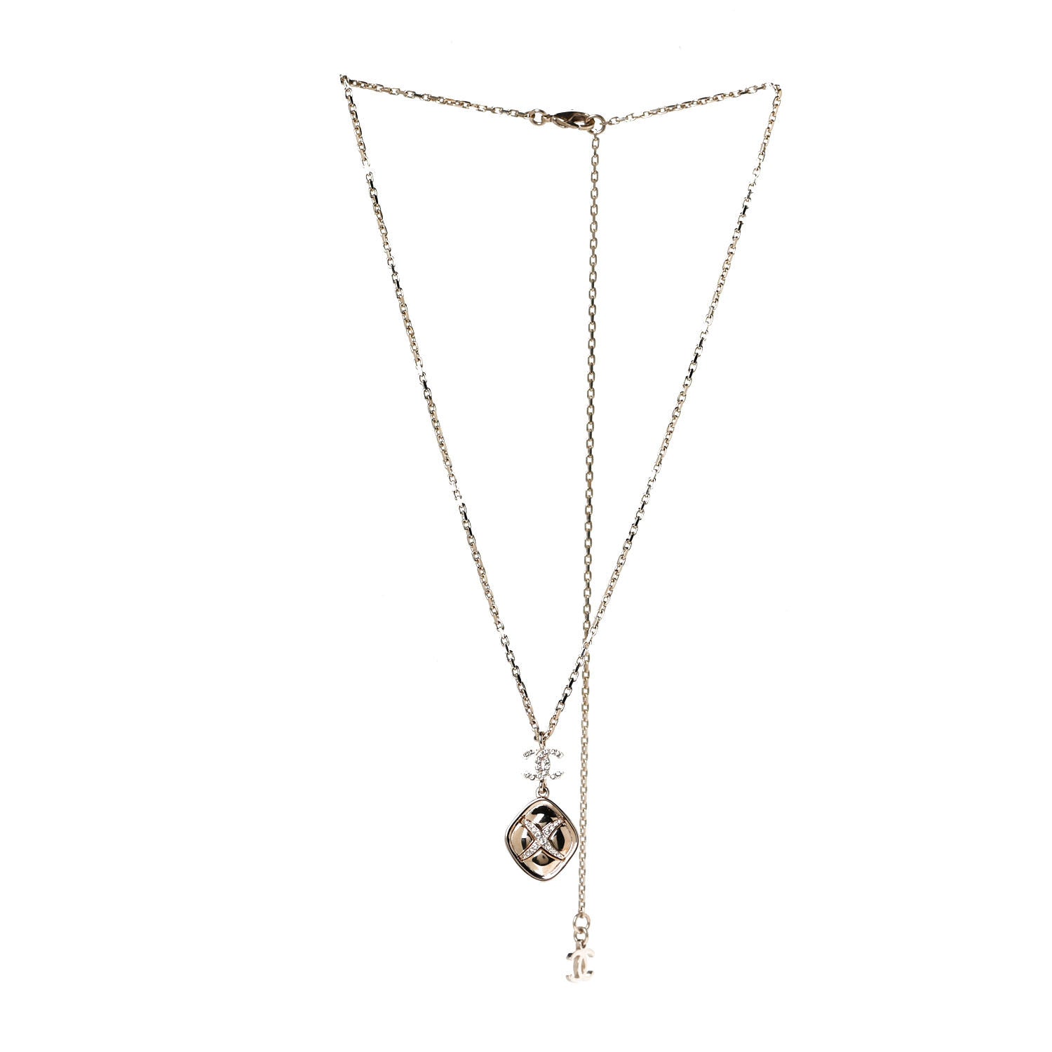 Chanel Crystal CC Cross Drop Pendant Necklace Gold 3 of 8