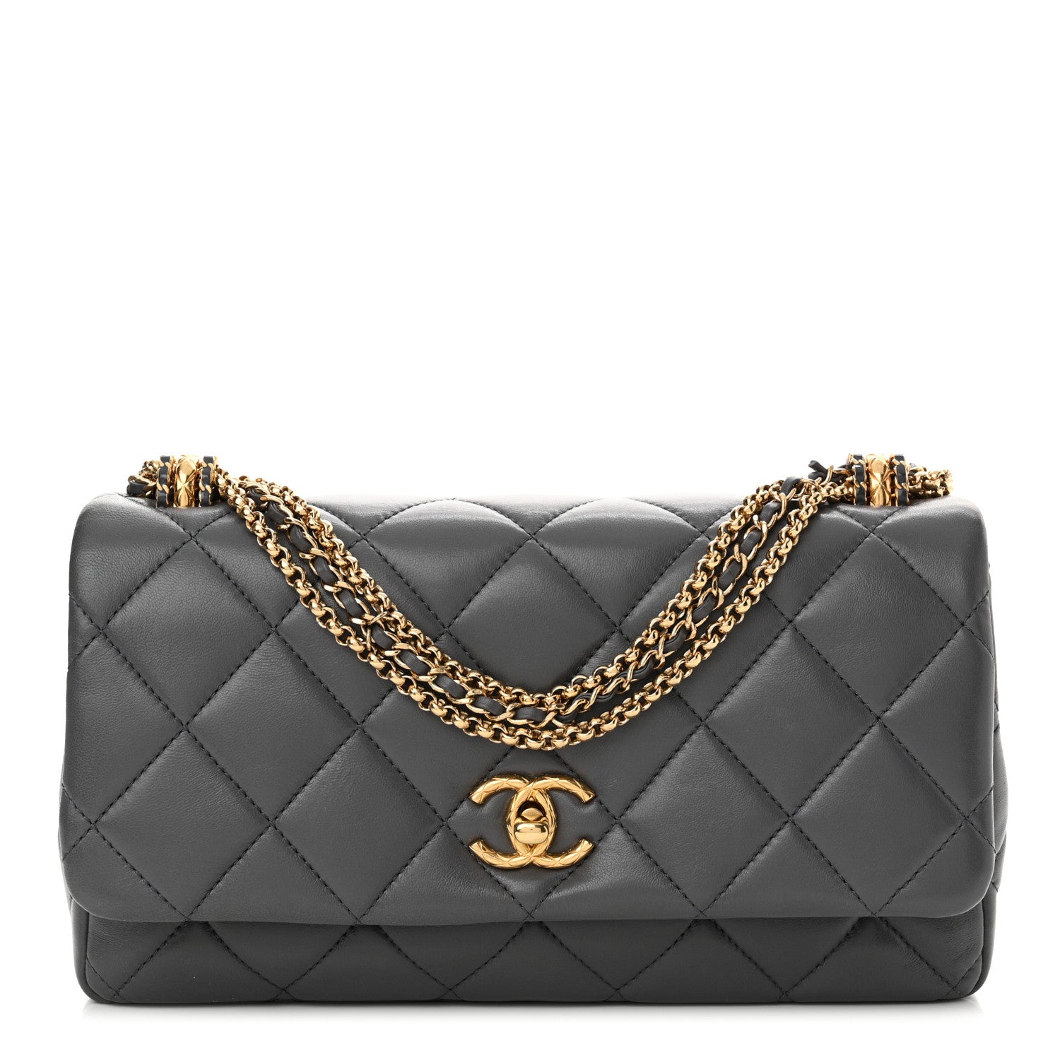 Chanel Shiny Lambskin Quilted Multi Stand Flap Grey 1 of 13
