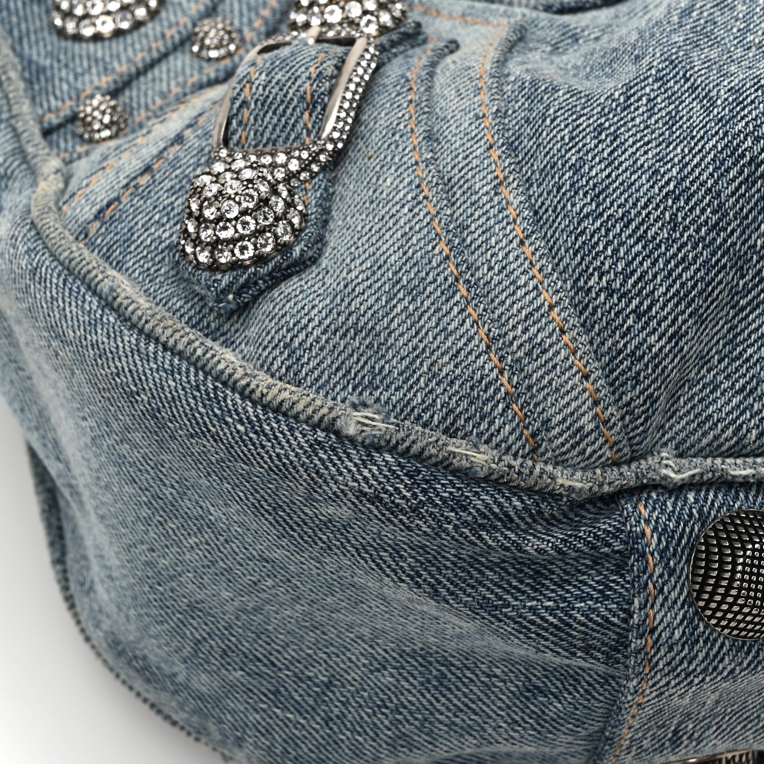 Balenciaga Washed Frayed Denim Crystal Small Le Cagole Shoulder Bag Blue 15 of 18