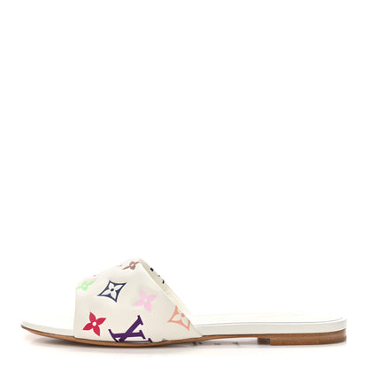 Louis Vuitton LV X TM Lambskin Monogram 6AM Flat Mule Sandals 39 White Multicolor 1 of 9