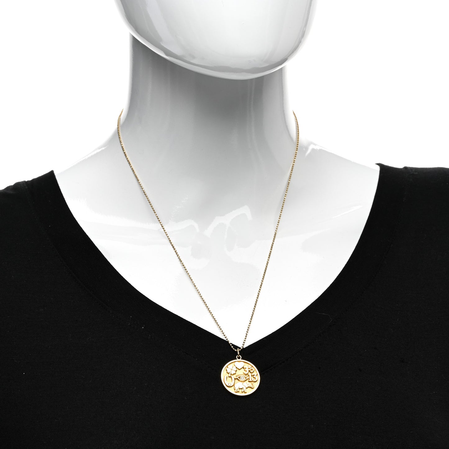 18K Yellow Gold Diamond Good Luck Pendant Necklace