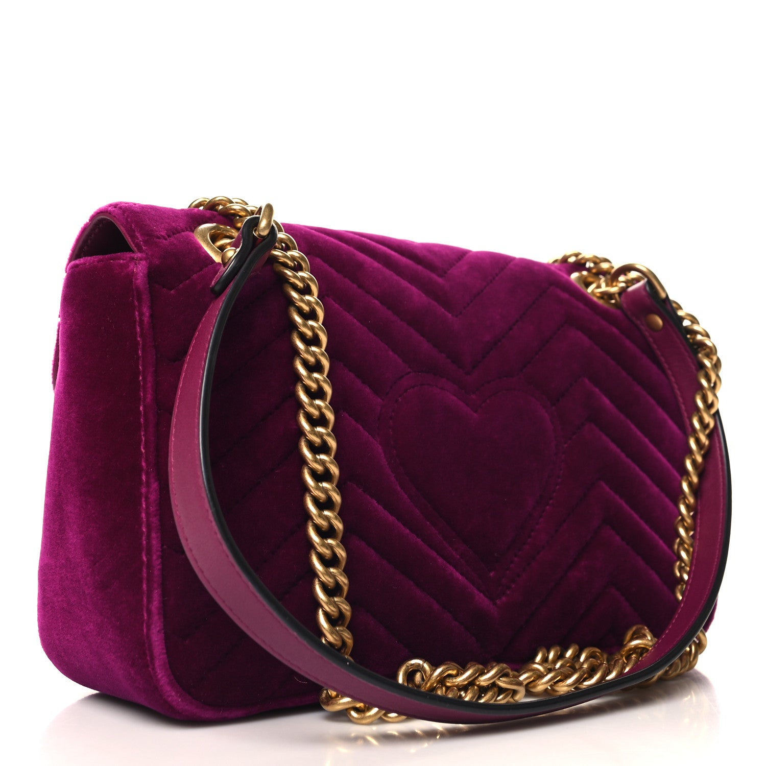 Gucci Velvet Matelasse Small GG Marmont Shoulder Bag Fuchsia Violet Cyclamen 3 of 11