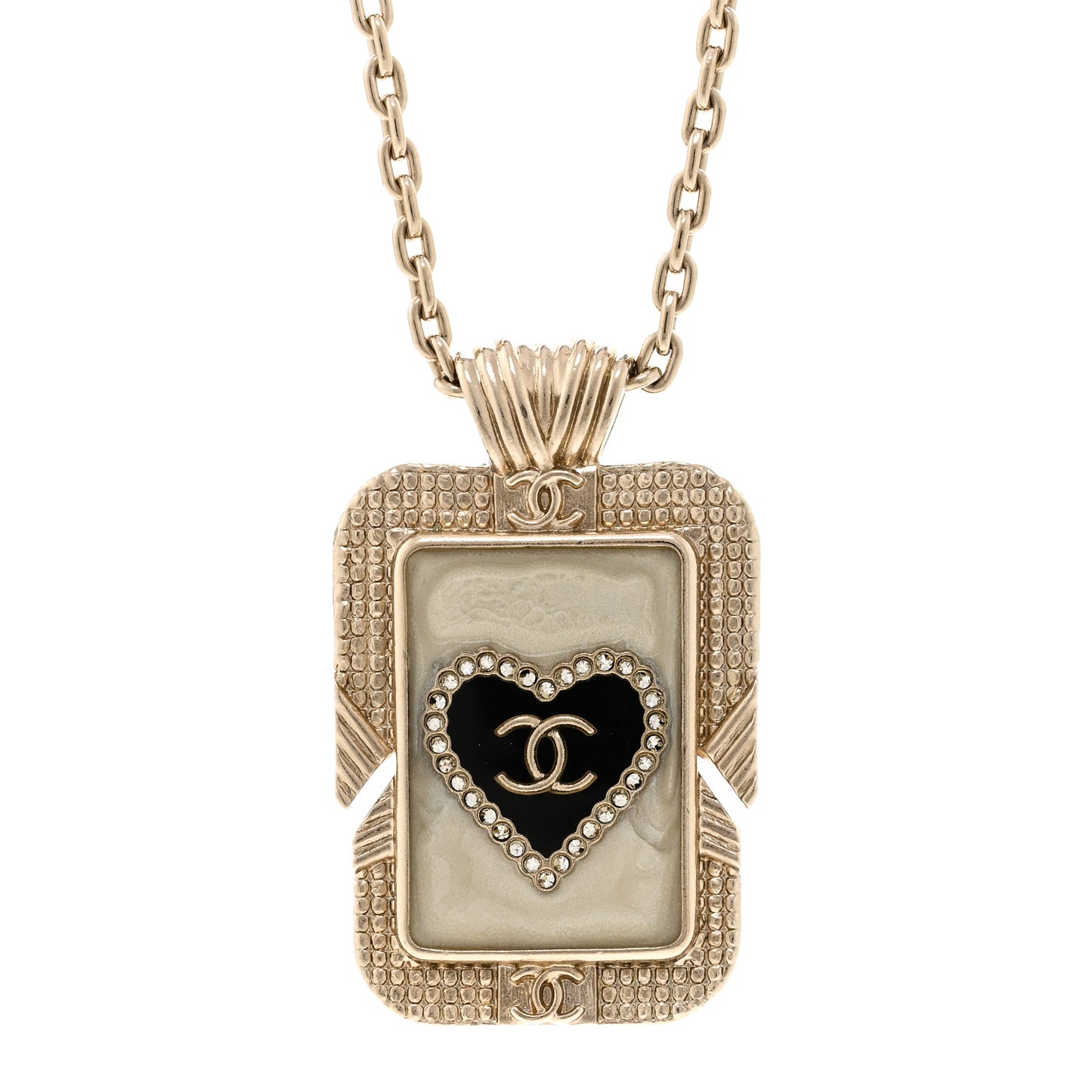 Metal Resin Enamel Crystal CC Necklace Gold Black White