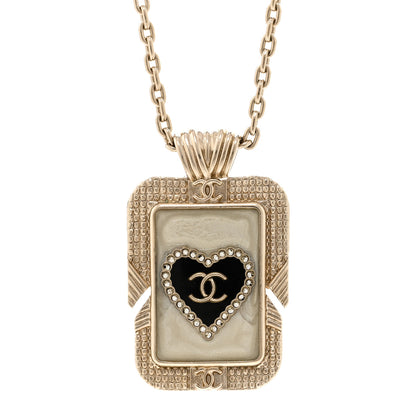 Chanel Metal Resin Enamel Crystal CC Necklace Gold Black White 7 of 7