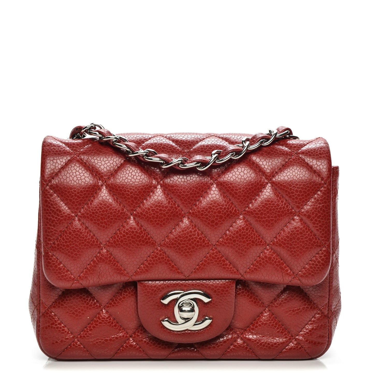 Caviar Quilted Mini Square Flap Dark Red