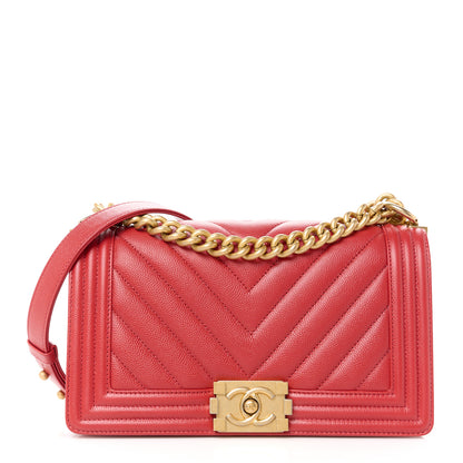 Chanel Caviar Chevron Quilted Medium Boy Flap Red 1 of 10