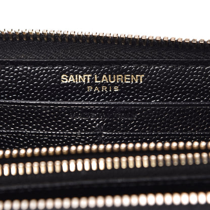 Saint Laurent Grain De Poudre Matelasse Chevron Monogram Zip Around Wallet Black 6 of 7