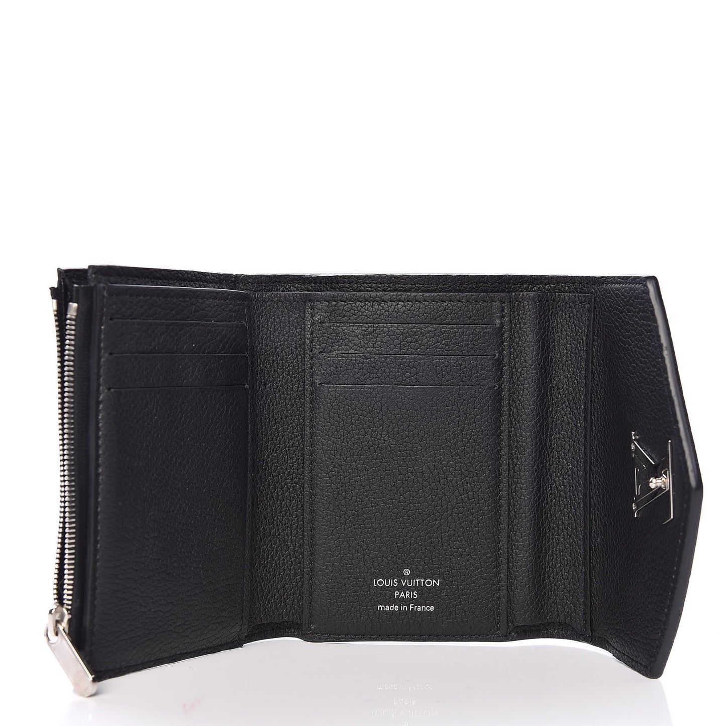 Soft Calfskin My Lockme Compact Wallet Black