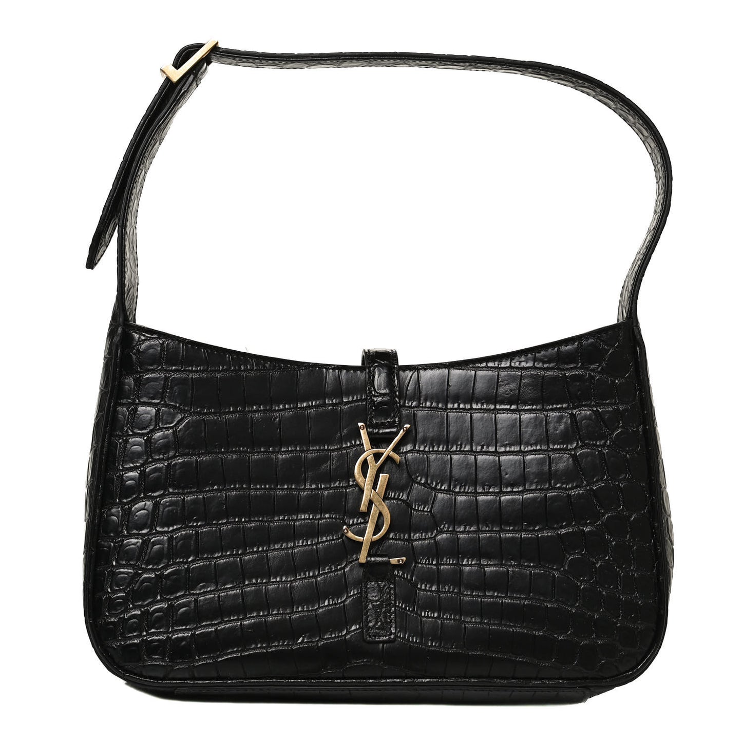 Calfskin Crocodile Embossed Le 5 A 7 Hobo Black