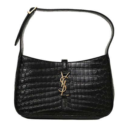 Saint Laurent Calfskin Crocodile Embossed Le 5 A 7 Hobo Black 1 of 10