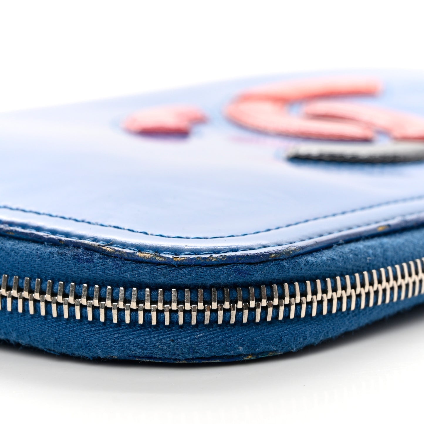 Vinyl Patent Lipstick Wristlet Wallet Blue