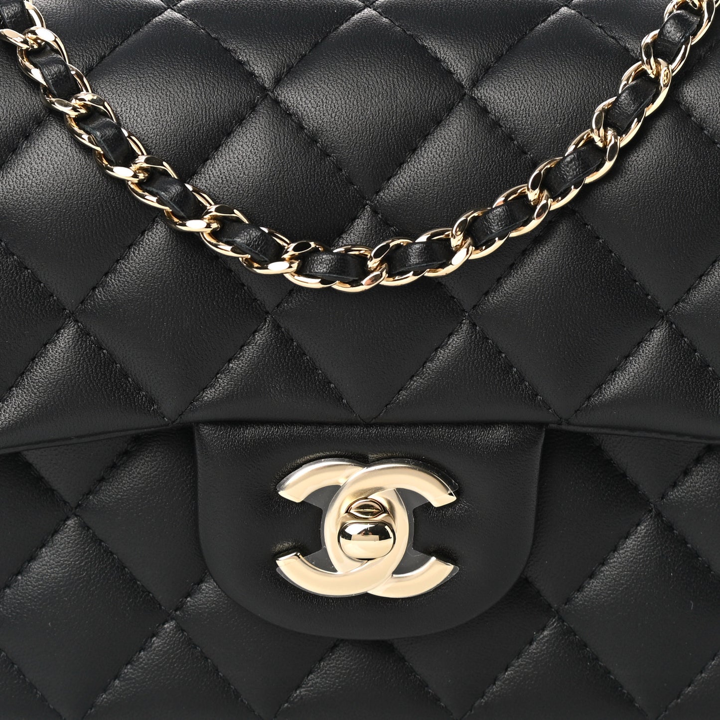 Lambskin Quilted Mini Top Handle Rectangular Flap Black