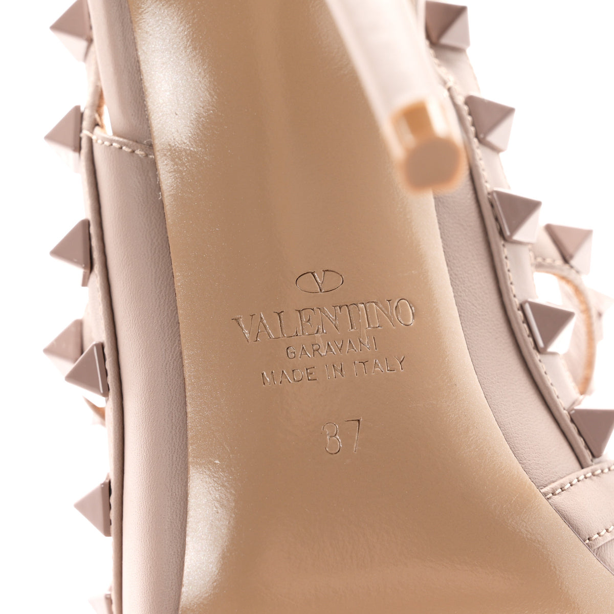 Valentino Garavani Calfskin Lacquered Monochrome Rockstud Ankle Strap 100mm Pumps 37 Poudre 7 of 9