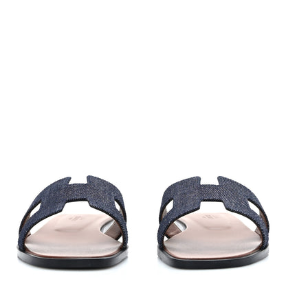 Hermes Denim Canvas Oran Sandals 38 Bleu Brut 2 of 9