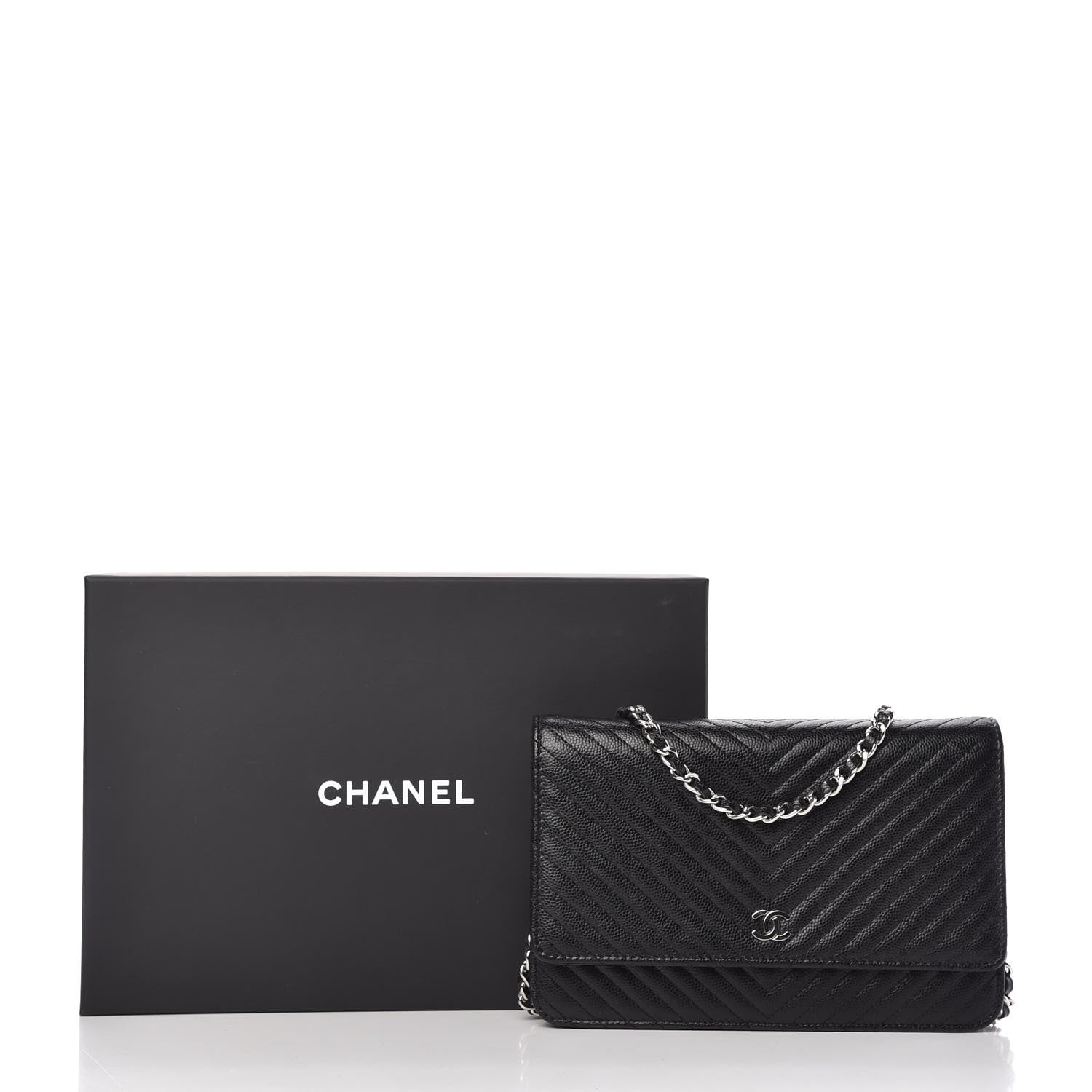 Chanel Caviar Chevron Quilted Wallet On Chain WOC Black 12 of 12