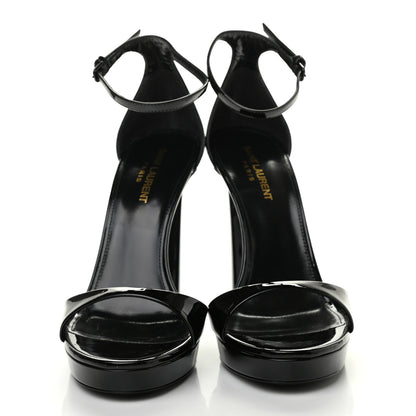 Saint Laurent Patent Calfskin Hall 105 Ankle Strap Platform Sandals 39 Black 2 of 7