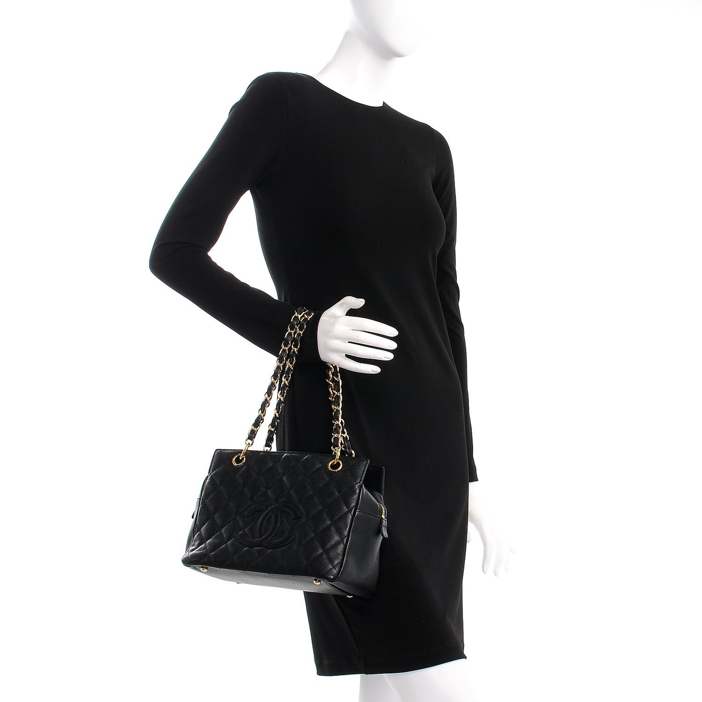 Caviar Quilted Petit Timeless Tote PTT Black