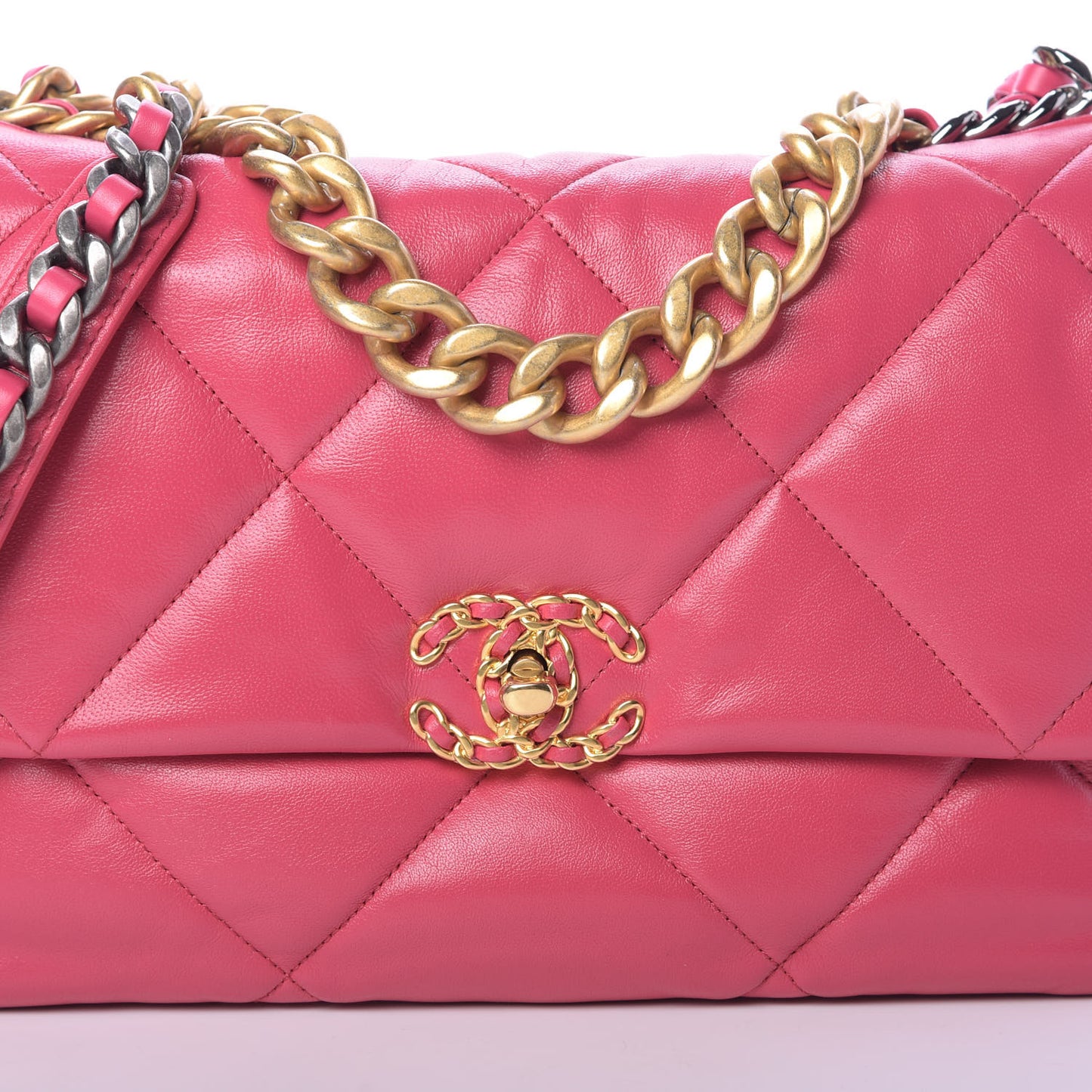 Lambskin Quilted Large 19 Flap Dark Pink