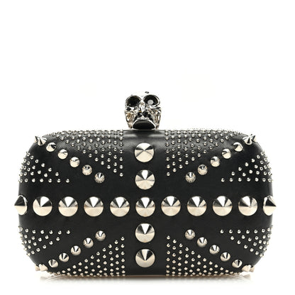 Alexander McQueen Calfskin Studded Britannia Skull Box Clutch Black 1 of 10
