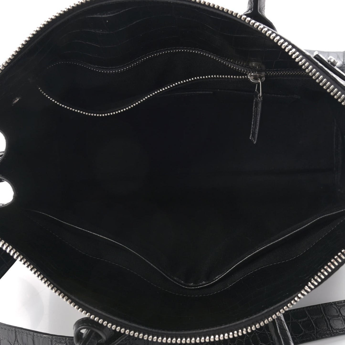 Calfskin Crocodile Embossed Souple North South Tote Black