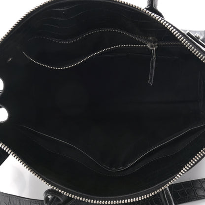 Saint Laurent Calfskin Crocodile Embossed Souple North South Tote Black 5 of 9